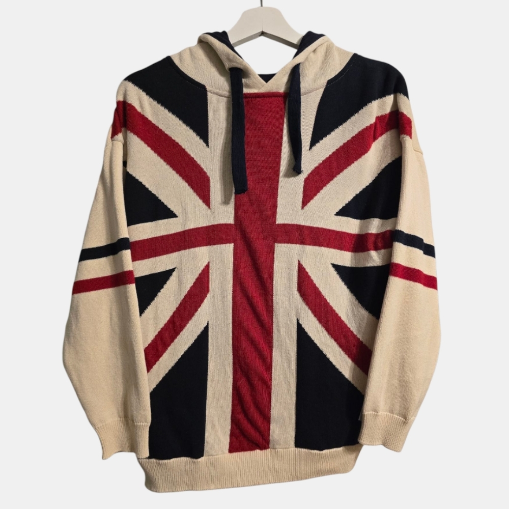 NOS Brand Hoodie Mens Large Beige Multi Heavy Cotton Pullover Stretch Union Jack - Picture 1 of 9